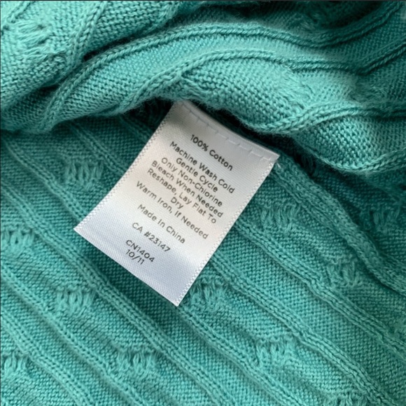 Talbots Light Teal Cable Knit V-Neck Cardigan - Picture 3 of 9